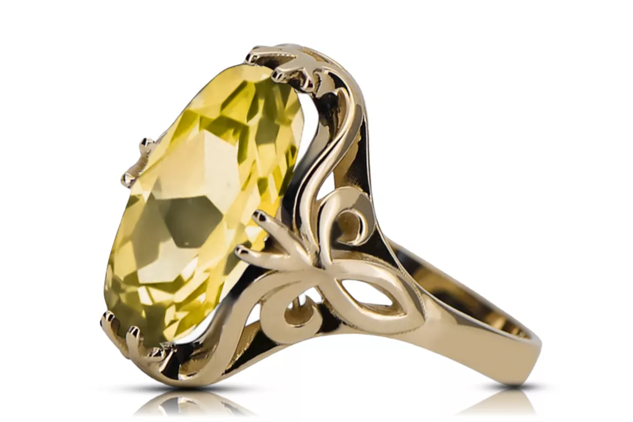 Žiedas Geltonasis peridotas 14k geltono aukso Vintažinis stilius vrc082y